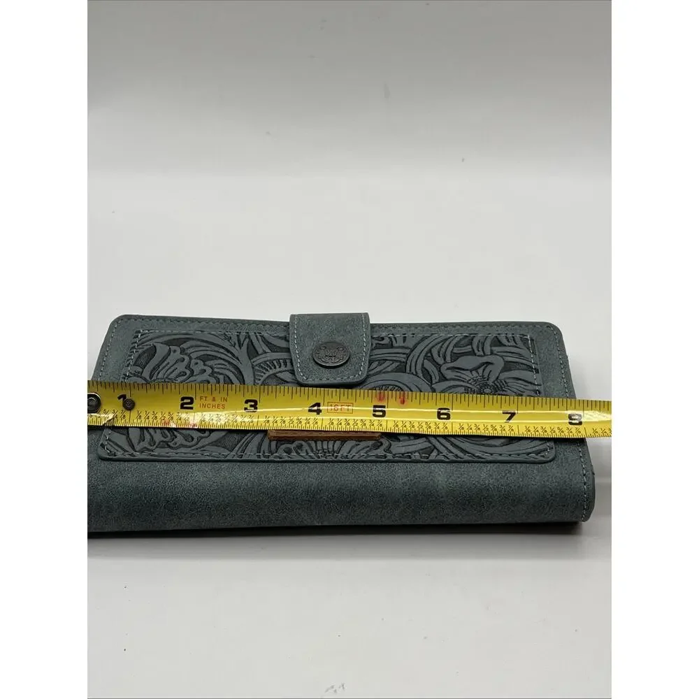 Wrangler Wallet Powder Blue Tooled Floral Cowgirl NEW
